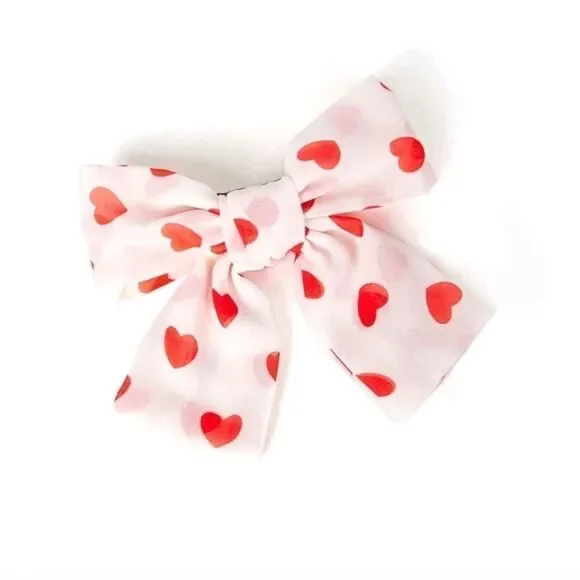Heart Pattern Bow Barrette - Picture 3 of 3
